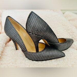 Kate Spade Metallic Gunmetal Woven textured Women's Heels Size 7.5